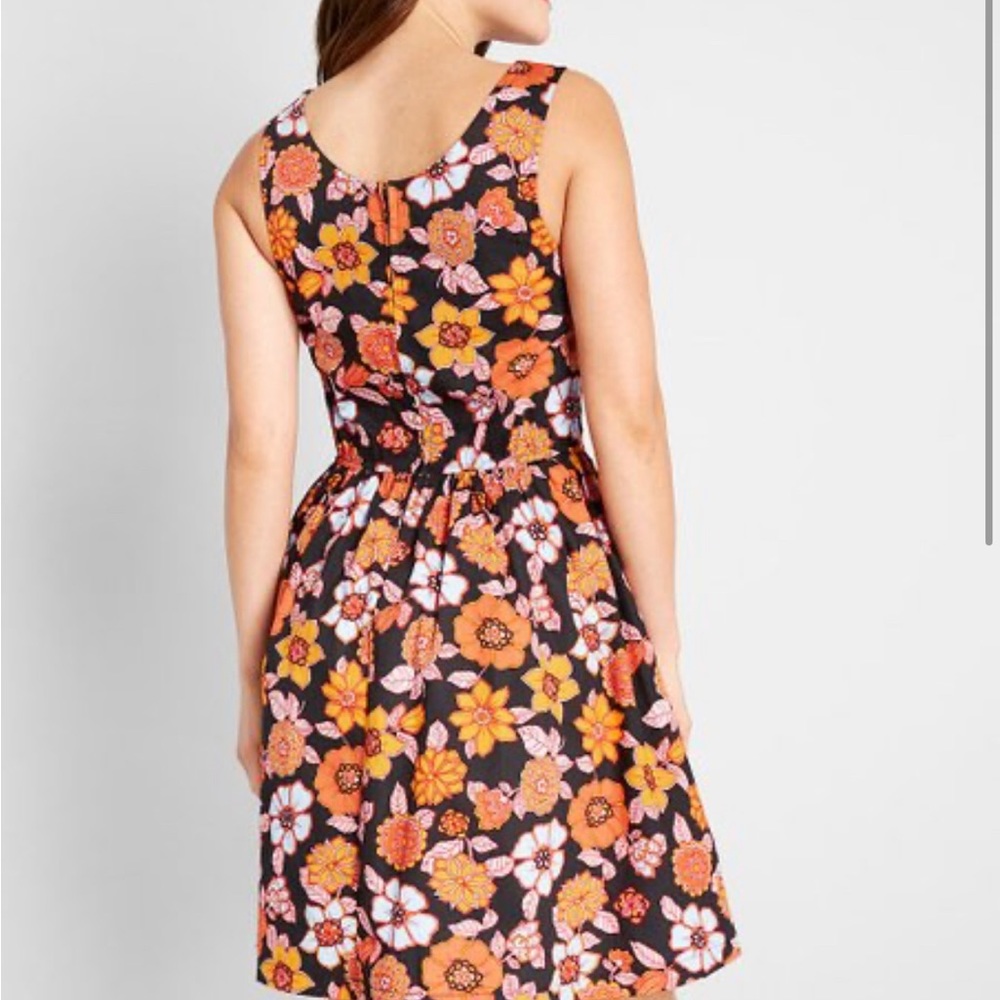 black and orange floral modcloth dress